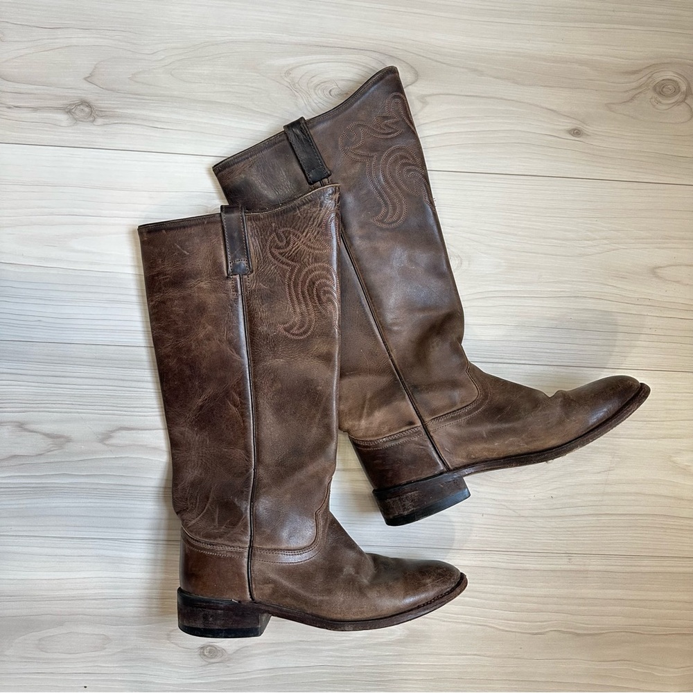 Old West All Leather Cowgirl Brown Boots Country Size 8.5